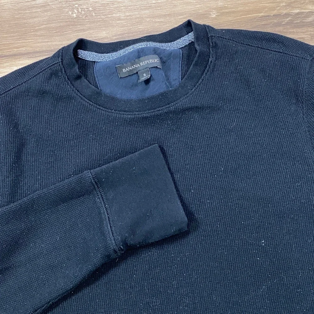 Banana Republic Thermal Shirt Mens Small Minimalist Waffle Knit Cotton black